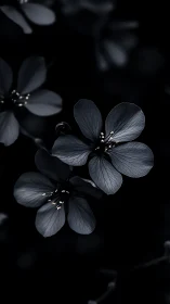 Nocturnal Petals Unfold: Four-Petal Blooms Against Obsidian.