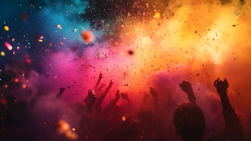 Crowd celebrates under explosive festival clouds of color