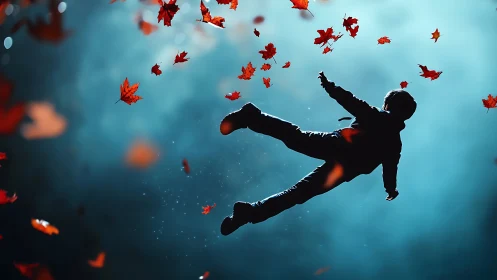 Drifting Daydreamer Among Skyfall Leaves of Autumn Magic.