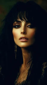 Low-key digital portrait of contoured woman with glossy lips.