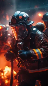 Firefighter in Intense Inferno Combat Scene
