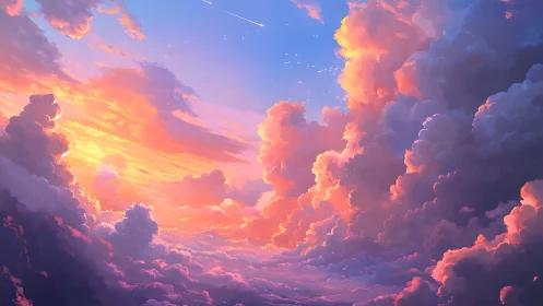 Radiant sunset cumulonimbus with cinematic pastel lightscape.
