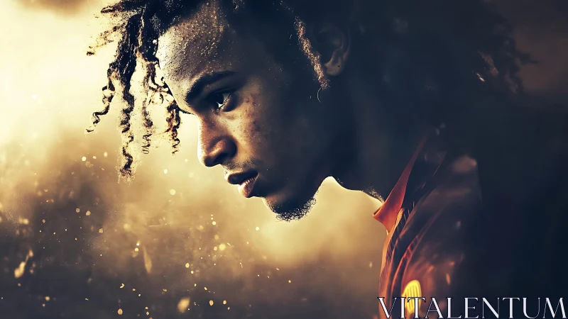 Focused young athlete leans into golden haze before impact