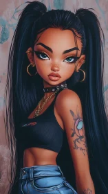 Ink-eyed street siren with celestial tattooed swagger.