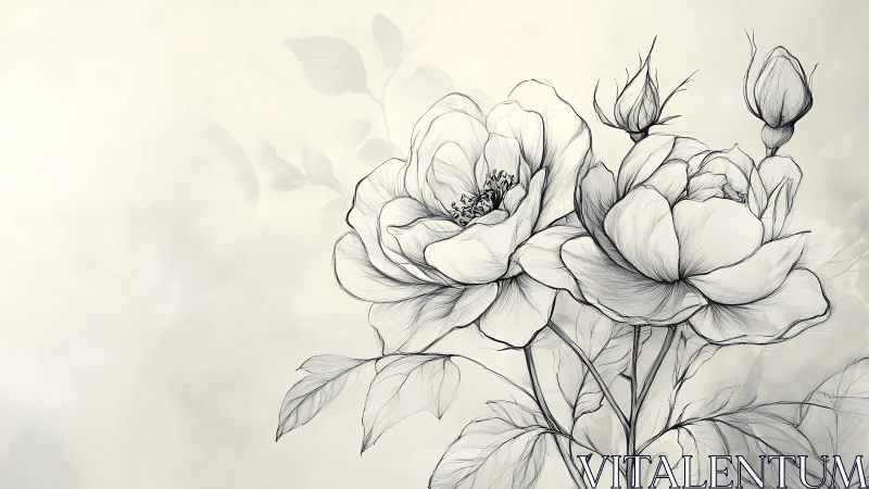 Line Drawing of Flowering Plant Specimens.