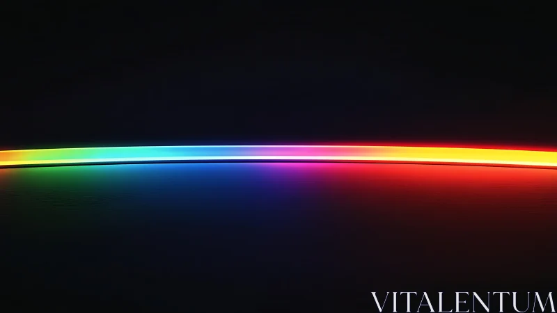 Vibrant rainbow light trail glows across a deep black void