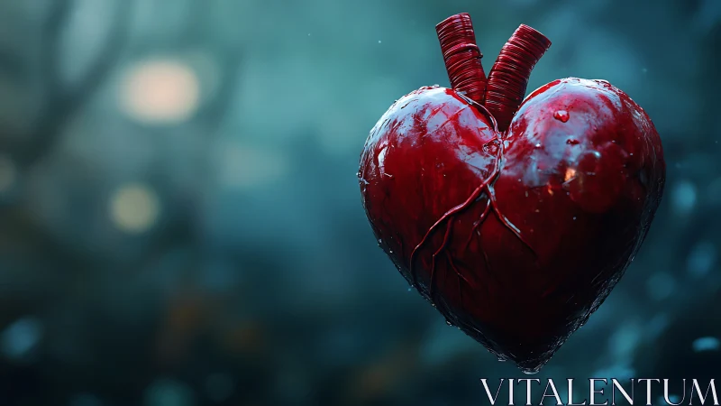 Mechanical Heart with Arterial Pathways Against Teal Background.