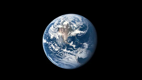 Photorealistic orbital view of Earth with centered global curvature.