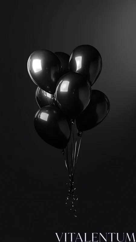 Five Black Balloons Float Against Dark Minimalist Background