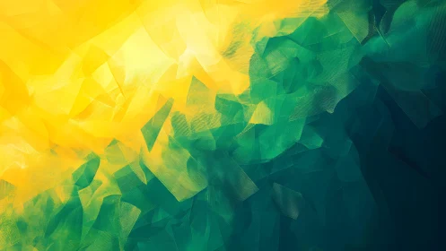 Abstract geometric painting with yellow and green gradients.