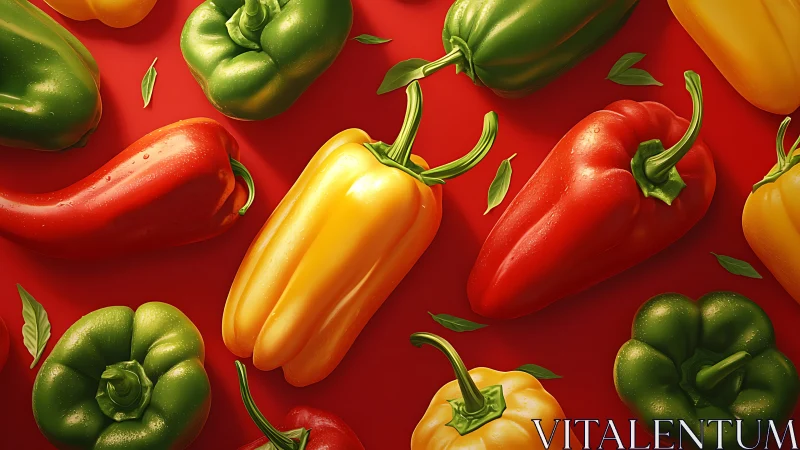 Bell peppers parade boldly across a sizzling scarlet stage