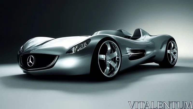 Silver futurist roadster glides like liquid metal dream.