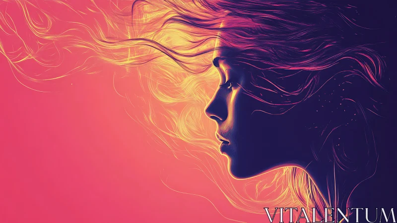 Luminous profile of a dreaming woman in glowing colors.