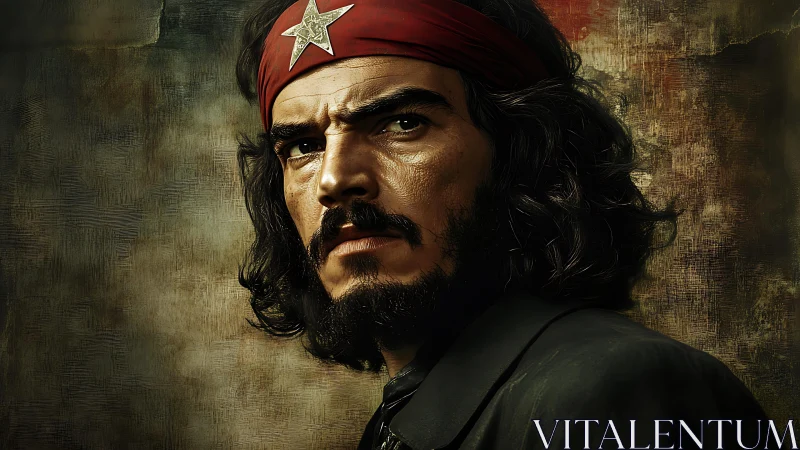 Defiant warrior portrait under red star headband light.