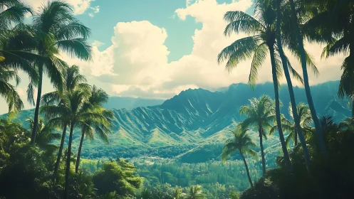 Lush tropical valley welcomes sunlight beneath misty peaks