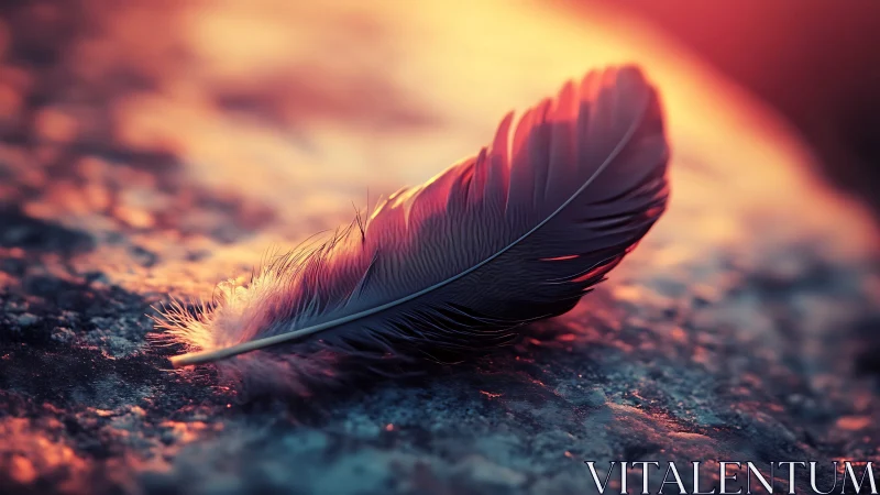 Soft macro study of a single feather in cinematic sunset light