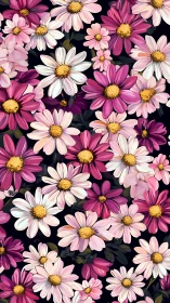 Floral Tapestry: Dense Daisy Arrangement with Chromatic Layering.