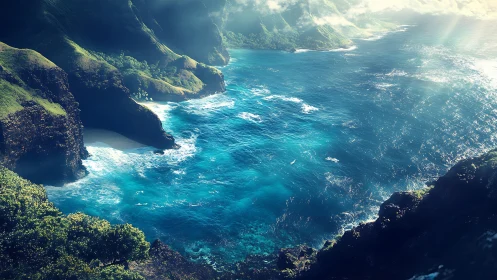 Coastal Cliffs Embrace Turquoise Sea.