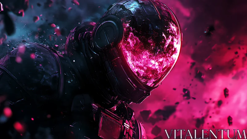 Cosmic explorer drifts through glowing pink nebula clouds