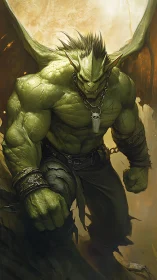 Winged brute strides from the sunlit abyss, chains rattling