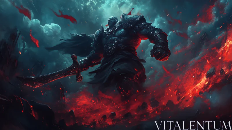 Ember colossal strides through stormlit ruins of a dying realm