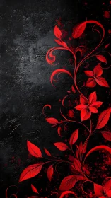 Vermillion Floral Flourishes on Textured Charcoal Surface