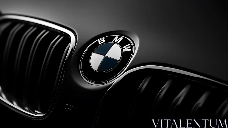 Midnight close-up of a BMW emblem crowned in chrome glow.