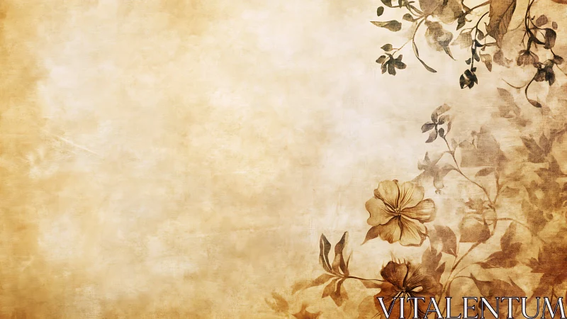 Vintage floral parchment background with sepia blooms