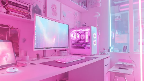 RGB-lit white gaming workstation uses ultrawide monitor and desktop