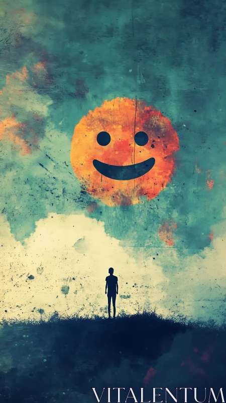 Lonely dreamer under a blazing painted happy sky.