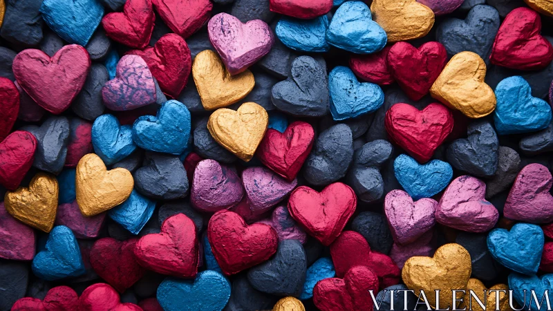 Textured Heart Forms in Vibrant Chromatic Composition.