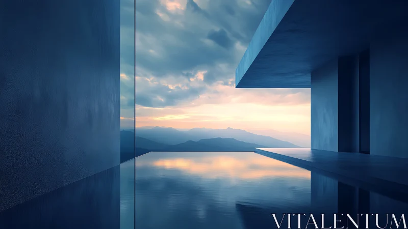 Minimalist Waterside Architecture Frames Mountainous Seascape at Dawn