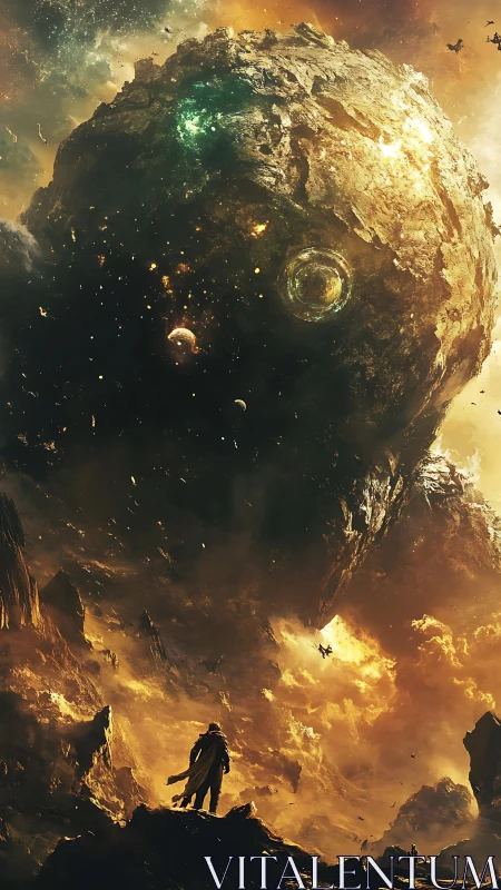 Colossal molten asteroid looms over lone explorer in orbit