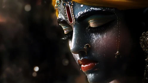 Digital painting portrait with jeweled devotional facial detailing.