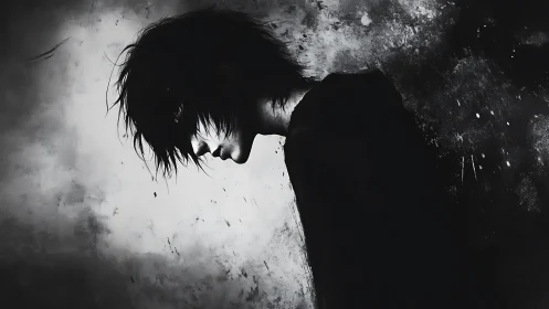 Monochrome profile study isolates a solitary figure in decay