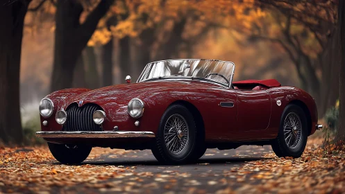 Classic red roadster captured with shallow depth and warm bokeh
