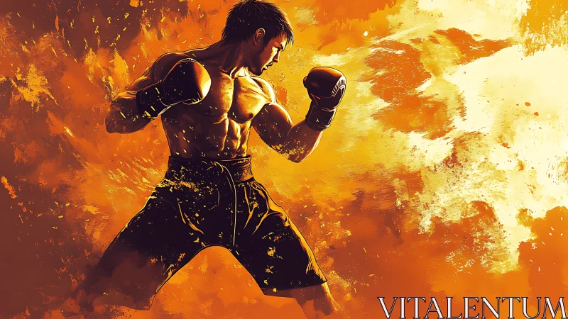 Athletic Boxer Suspended in Combustion: Fiery Warm Palette Execution