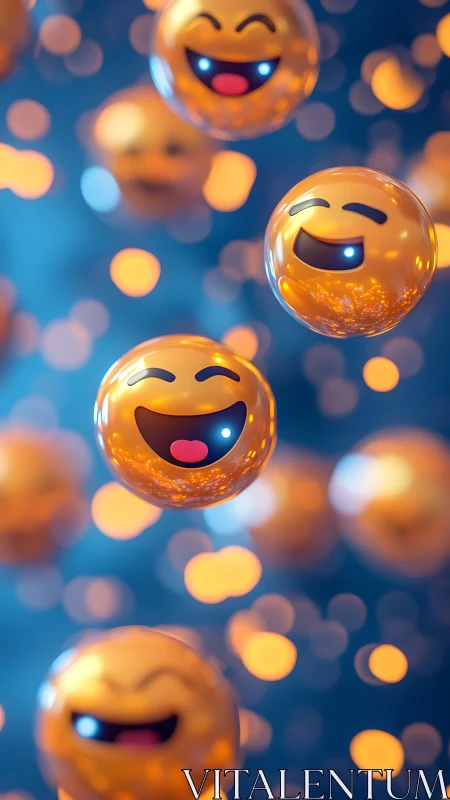 Laughing emoji orbs drift through a glitter-bright joystorm.