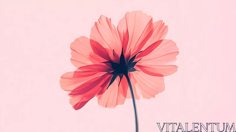Backlit pink cosmos bloom in minimal pastel digital study