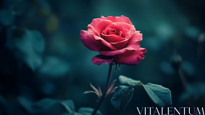 Crimson Rose Against Teal Background.