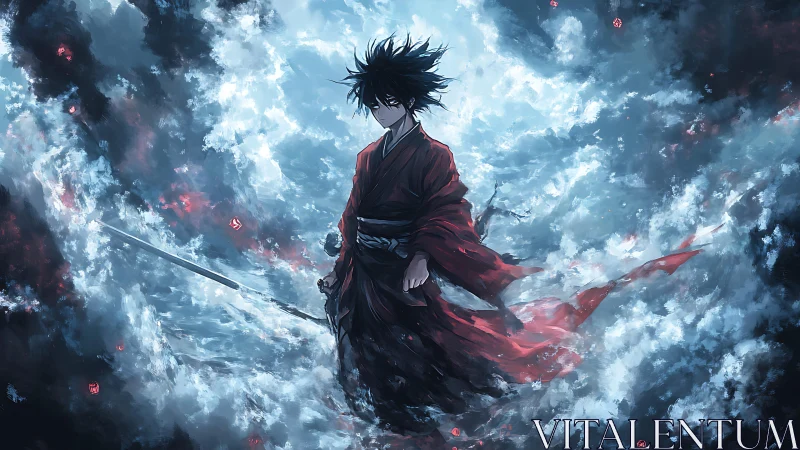Stormbound samurai commands swirling celestial clouds.