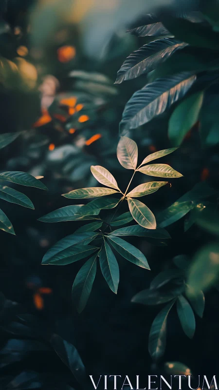 Soft evening light resting on quiet emerald leaves.