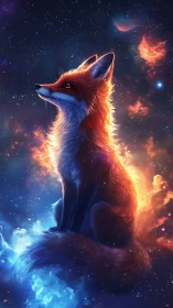 Astrophysical vulpine rendered in bifurcated nebular luminance.