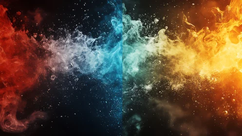 Elemental Collision: Fire Meets Frost in Cosmic Dance.