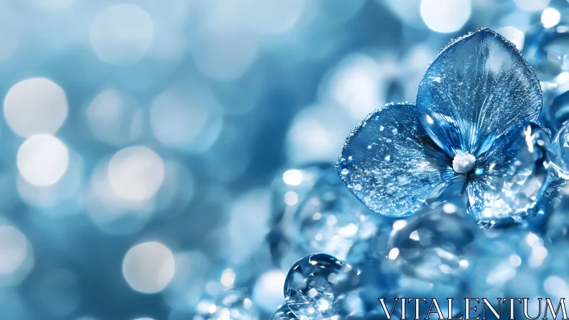 Macro crystalline blue flower with shallow bokeh background