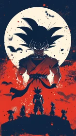 Moonlit warrior ascends amid crimson sky and shadowed echoes.