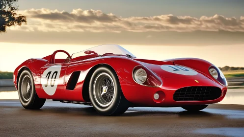Sunlit vintage red race car ready for an easy evening drive.