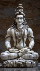 Photorealistic marble Shiva sculpture in meditative seated pose.