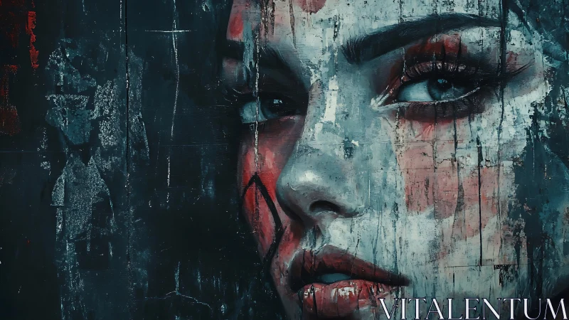 Fragmented portrait of woman in textured urban abstraction