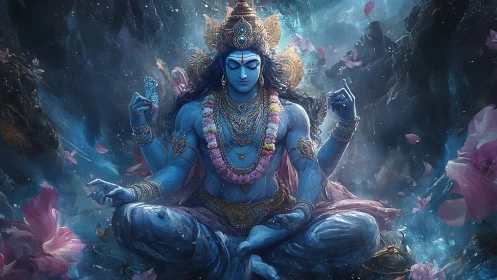 Divine blue yogic figure rendered in luminous digital painting